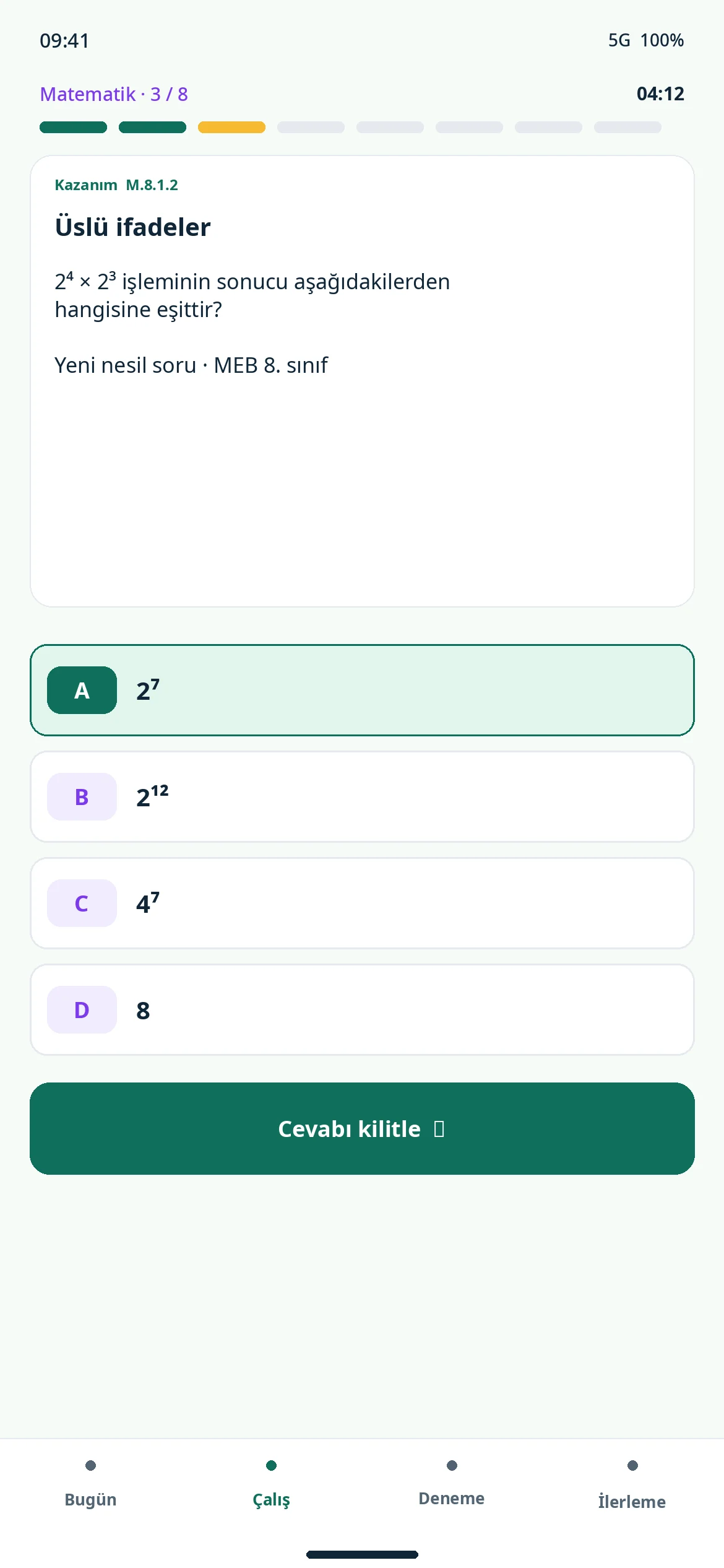 LGS Atlas yeni nesil MEB uyumlu soru çözümü ekranı
